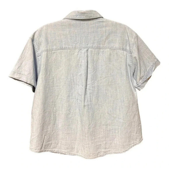Forever 21 Chambray Button Denim Shirt Womens Dress Short Sleeve Size Medium - Picture 4 of 6